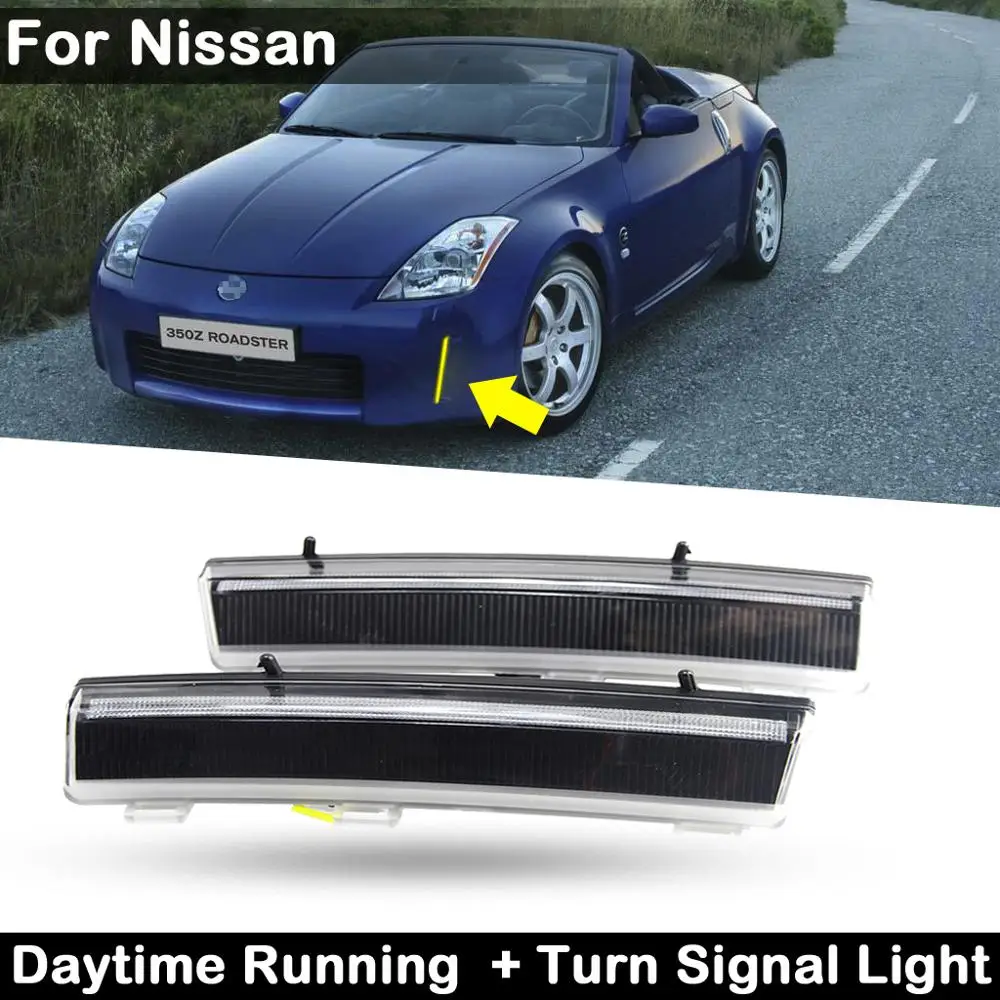 2Pcs For Nissan 350Z/Z33 2006-2009 2-in-1 Car Front Daylight Guide LED DRL Daytime Running Light And Turn Signal Indicator Lamp
