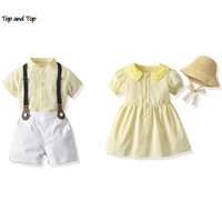 top and top new summer brother and sister matching outfitstoddler boys gentleman outfits setsgirls princess dresses vestidos