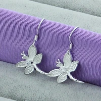 fashion 925 sterling silver dragonfly insect drop earrings for women girls gift wedding jewelry accessories