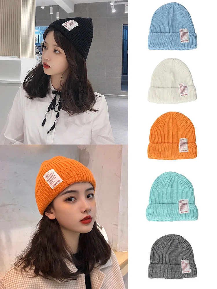 

New Solid color Candy Colors Winter Hat Women Knitted Hat Warm Soft Trendy Hat Kpop Style Wool Beanie Elegant All-match Hat