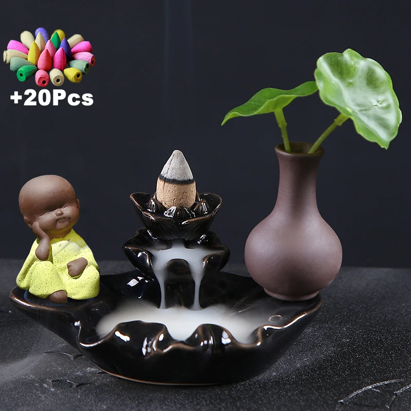 Подарок 20 пирамидки благовоний Зеленый завод гидропонная ваза дзен монах