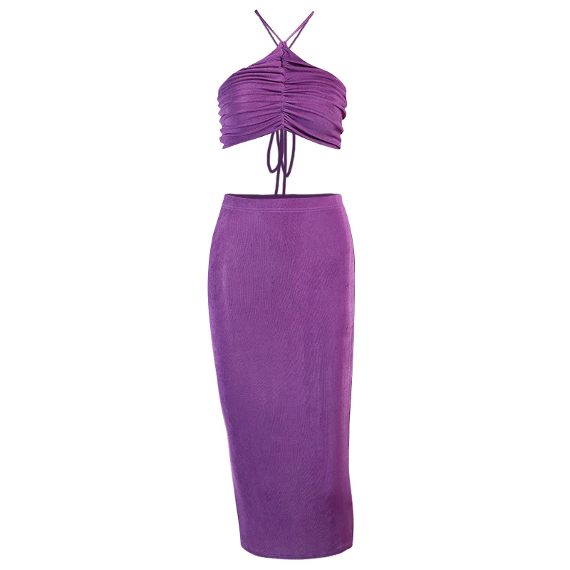 

Halter vest fashion suit women fashion crop midriff slim body high waist skirt