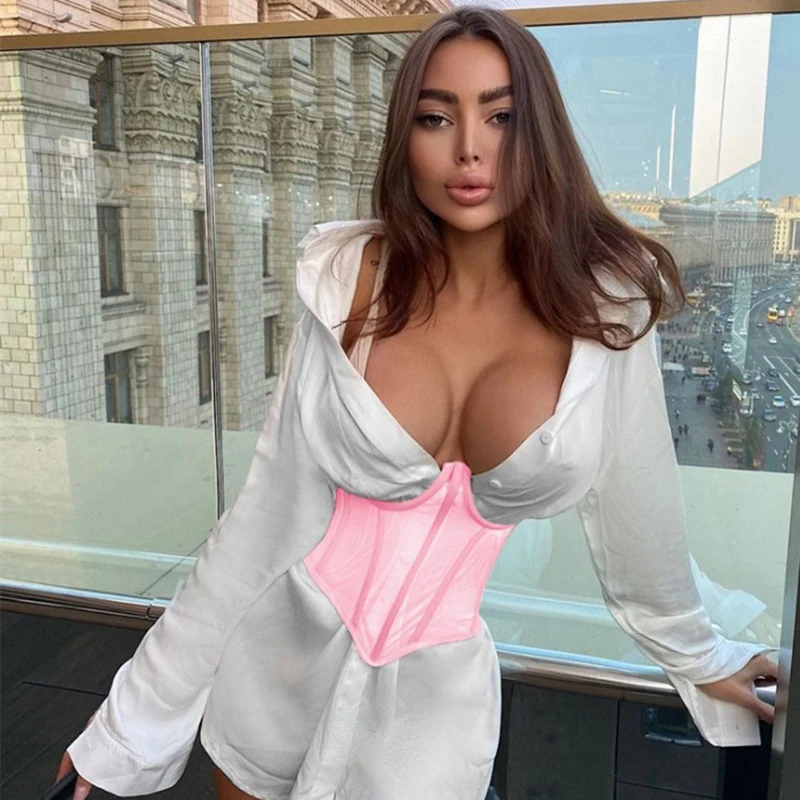 

FHYU The New Sexy Women Solid Color Net Yarn Underbust Corset S-L High Quality Fashion Slim Female Bandage Girdle Waist Clip