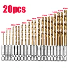 Набор сверл из быстрорежущей стали с титановым покрытием, 13-20 шт., 6,35 мм, 14 дюйма, шестигранный хвостовик 1,5-6,5 мм