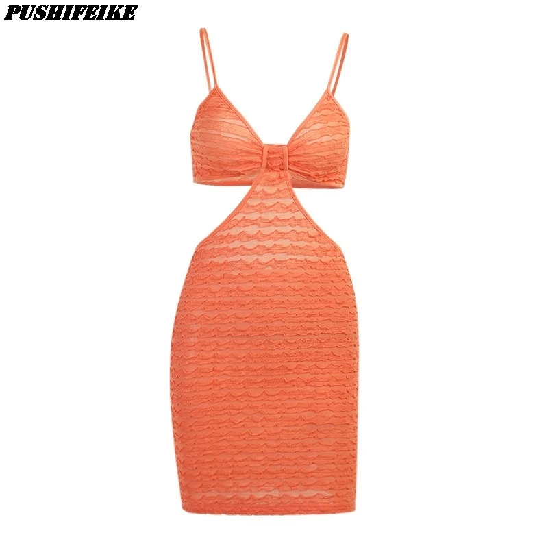 

Holiday Casual Knitted Shrot Skirt for Women Summer 2021 Elegant Sexy Party Cut Out Backless Bodycon Dress