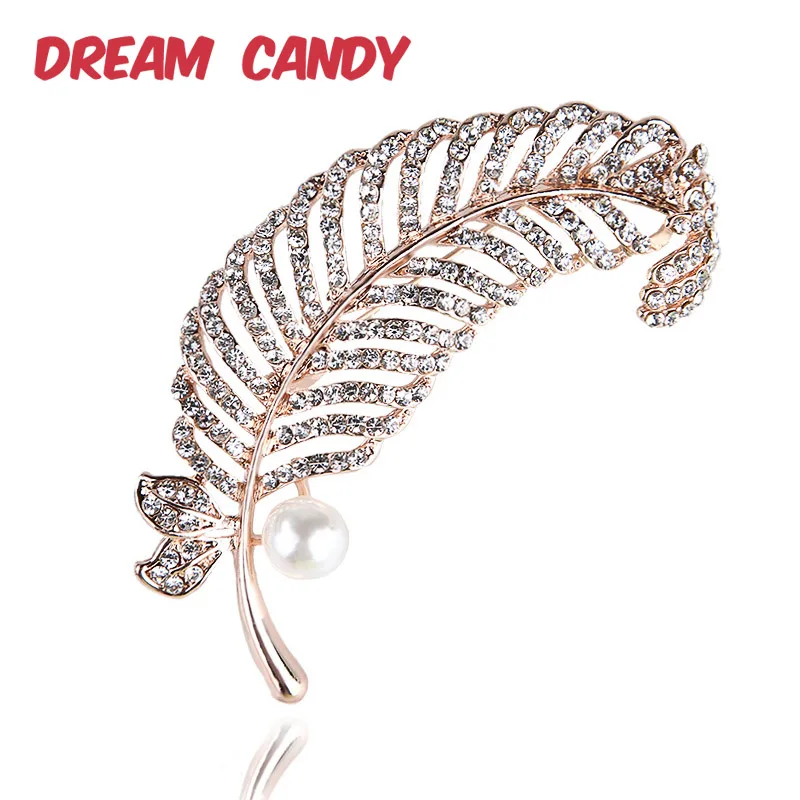 Фантазийные Изысканные жемчужные броши в форме пера для свитер женщин