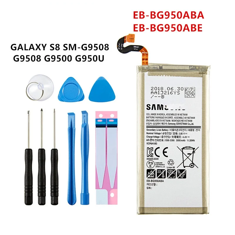 

Оригинальная деталь, аккумулятор 3000 мАч для Samsung Galaxy S8 EB-BG950ABE G950T G950U/V/F/S G950A G9500 G950 + Инструменты