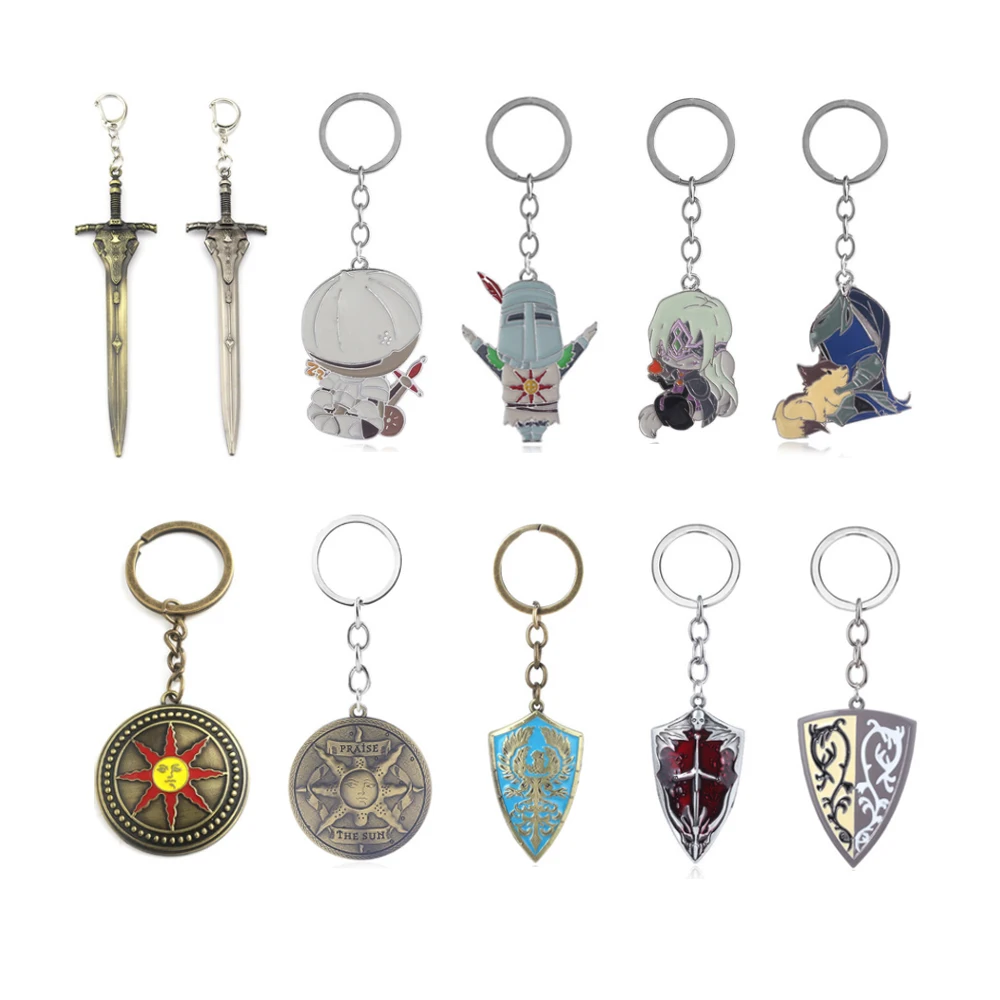 

rongji jewelry Game Dark Souls Keychain Knights Sword Solaire Of Astora Keyring Pendant Men Badge Jewelry