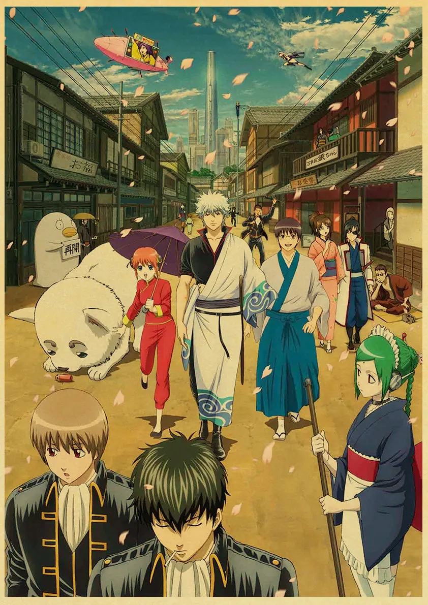 Мультяшный постер Gintama ретро из крафт-бумаги офис бар кафе домашний