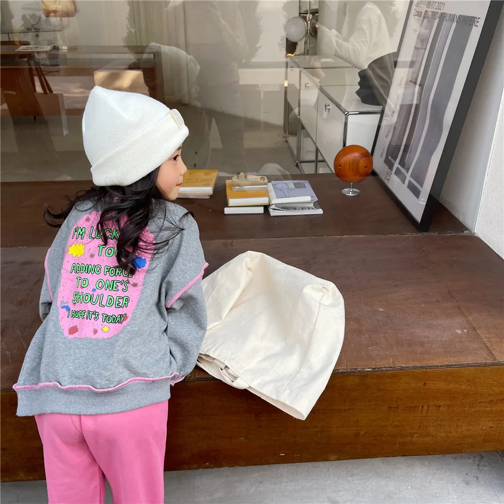 

Детская толстовка 9744C, новый свитер с буквенным принтом для девочек, новинка весны 2022, Повседневный пуловер для девочек в Корейском стиле, св...