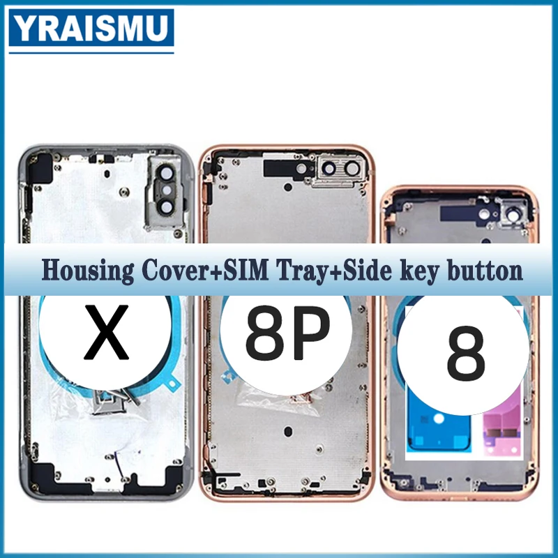 Garant&iacute;a de reemplazo de la cubierta trasera para iphone 8, 8 Plus, X, Marco medio, 8 P, X, chasis de puerta trasera con bandeja de tarjeta y botones-0