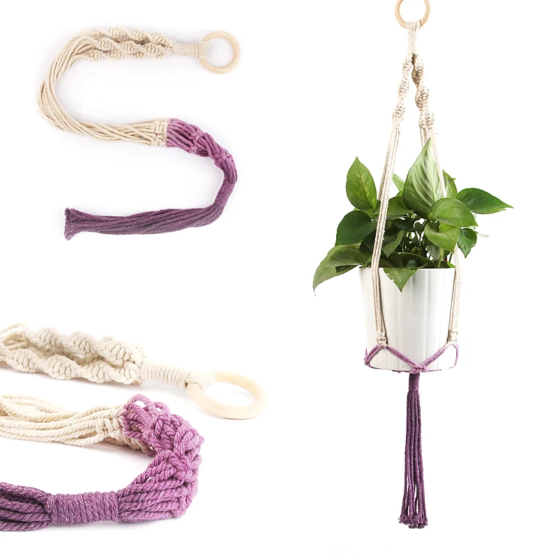 75 см макраме настенное висячее растение подвеска винтажная хлопково-леняная корзина для цветочного горшка, веревка для подъема держатель садового украшения дома.