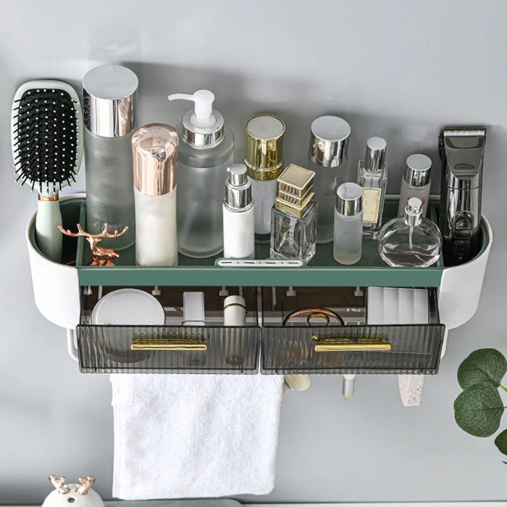 

Kitchen Storage Rack Wall Mounted Seasoning Organizer Shelf With Hook Drawer Cosmetic Holder for Living Room Bathroom Home Decor