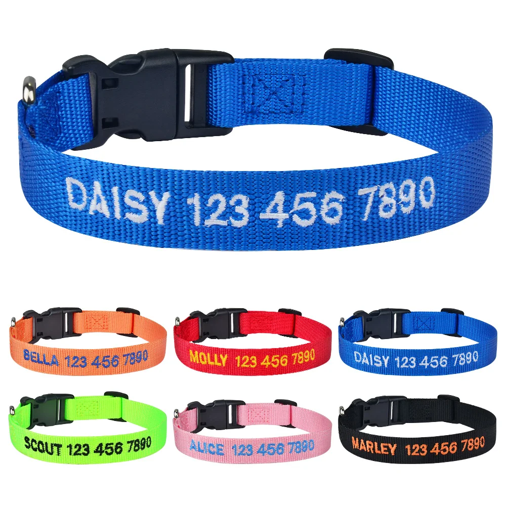 Airuidog Embroidered Dog Collar Personalized Custom Kitten Name Phone Number Nylon Necklace Small Large Puppy | Дом и сад