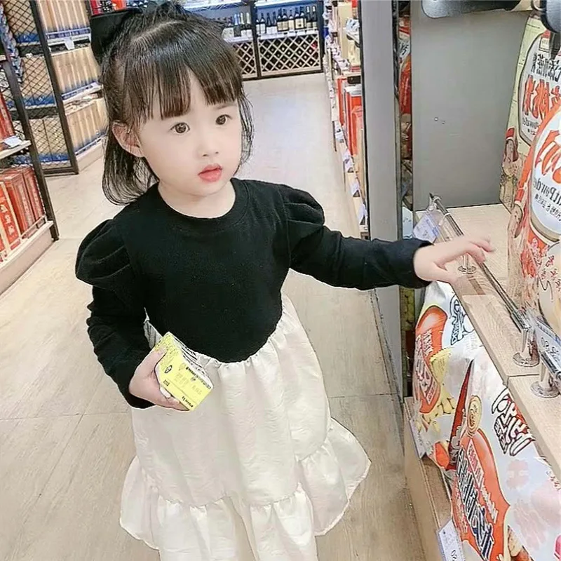 

Girls' Hit Color Puff Sleeve Princess Dress Kids Dresses for Girls Flower Girl Dresses Toddler Christmas Outfits Kids Clothes