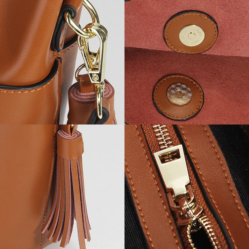 

Zency 100% Genuine Leather Retro Brown Women Shoulder Bag With Tassel Fashion Lady Crossbody Messenger Purse Black Handbag