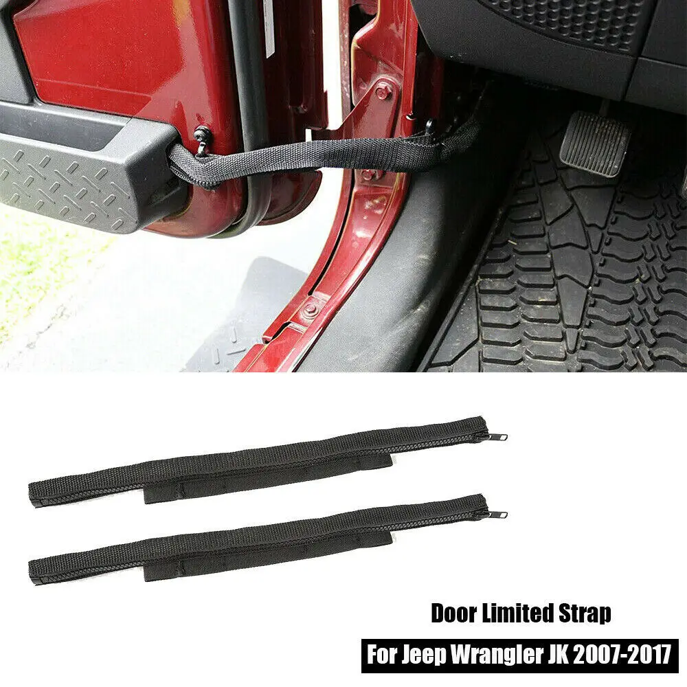 1 Pair Black Door Limitation Straps Wire Guard Harness Fit for Jeep Wrangler JK 2007-2017