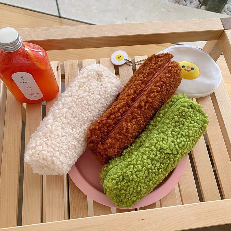 

Wool Plush Kawaii Pencil Case for Girls Student Cute Pencil Stationery Pencil Case Pen Marker Bag Storage Pouch School Supplies