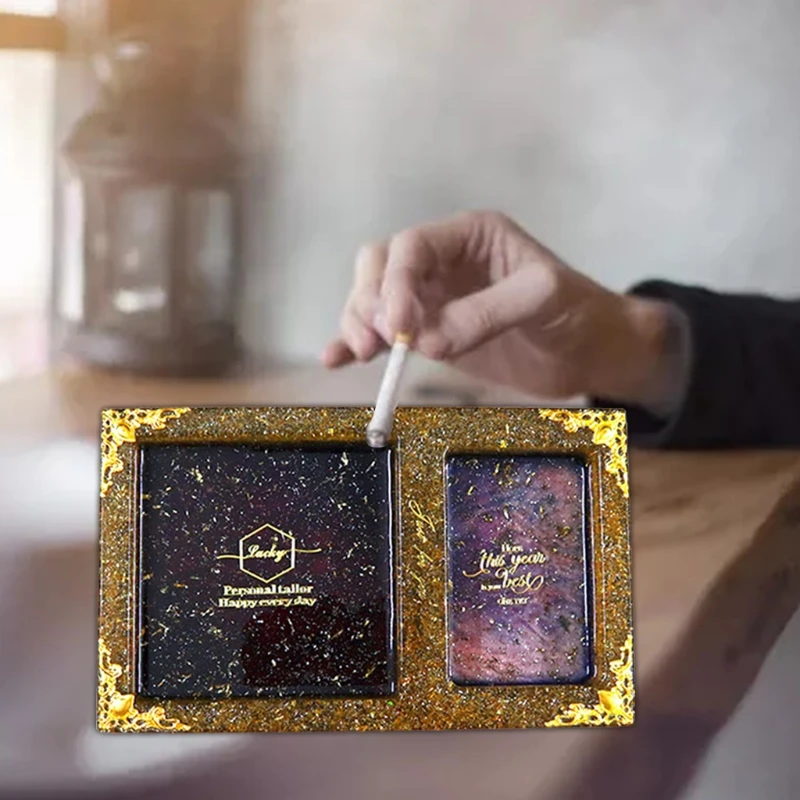 

T5UF 2 in 1 Tray Epoxy Resin Mold Cigarette Case Silicone Mould Jewelry Storage Box Mold DIY Crafts Decorations Casting Tool