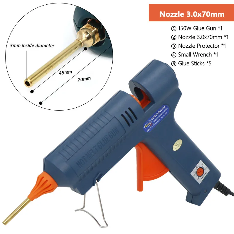 150 Вт термоклеевой пистолет с регулируемой температурой, длинная медная насадка, нагреватель, диаметр мордочки 11 мм, клей-карандаш, инструмент для ремесла и ремонта