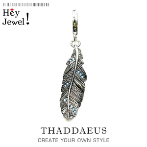 Женский и мужской кулон из стерлингового серебра 925 пробы с синими перьями