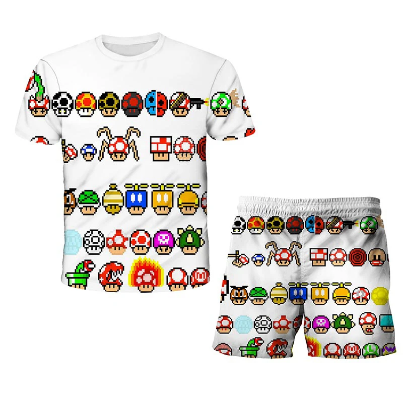 

Summer Fashion Children Clothes 3D Printing Cartoon Character Super Mario Tshirt Suit Boys/Girls Clothing High Quality FabricSet