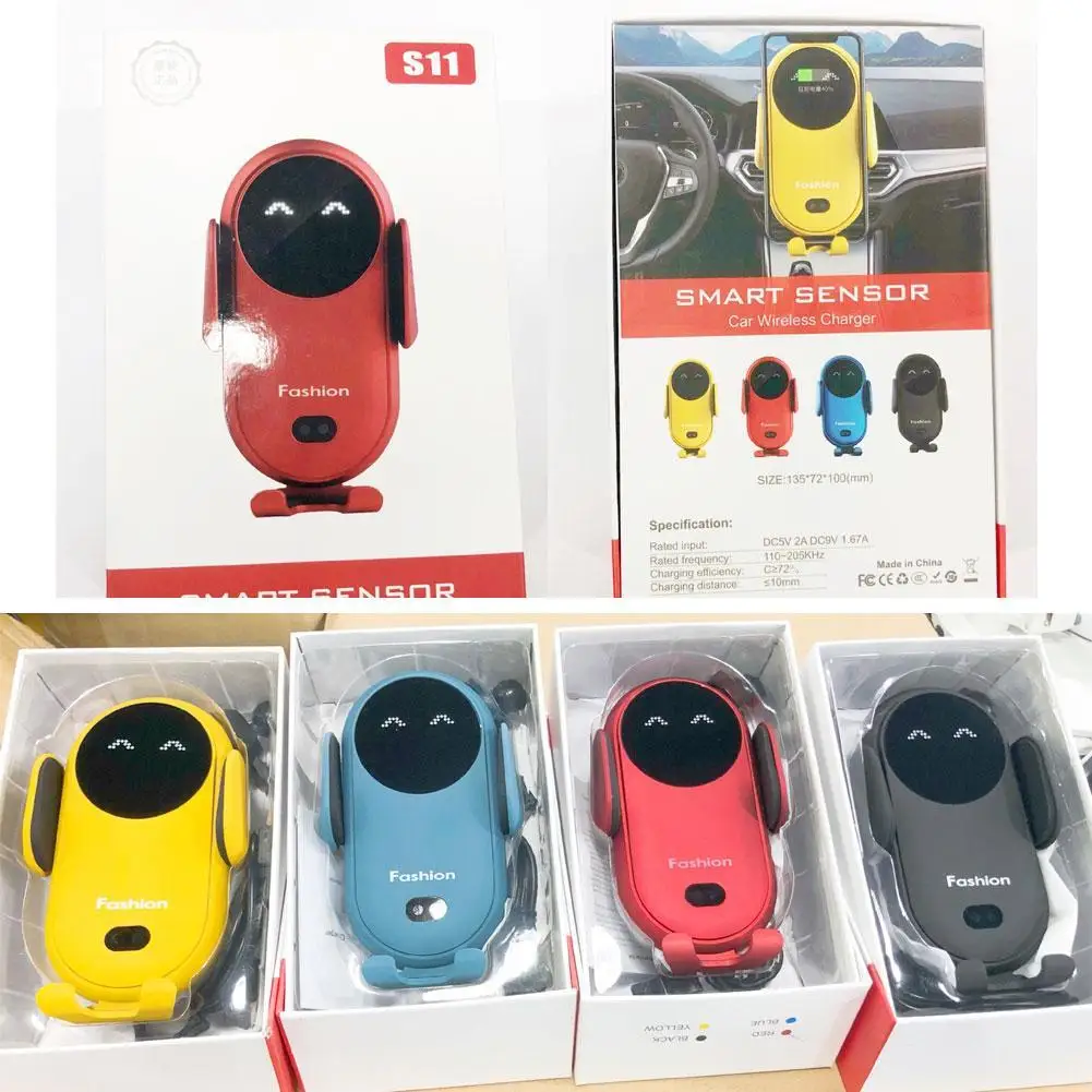 s11 wireless charger car phone holder qi induction smart sensor fast charging stand mount for samsung s10 note 10 iphone 11 pro free global shipping