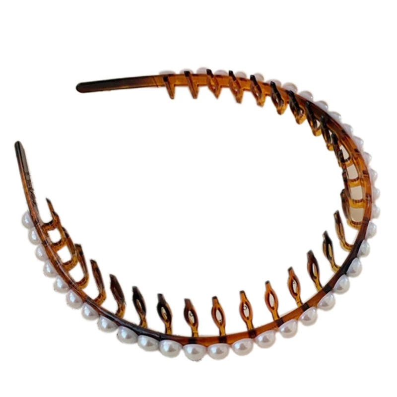 

Vintage Faux Pearl Beaded Headband Non-Slip Teeth Comb Jewelry Wedding Hair Hoop Y1AC