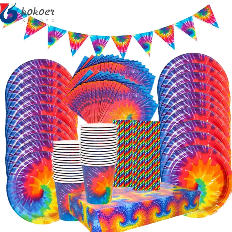 Одноразовая посуда на день рождения радужные салфетки тарелки чашки баннер для