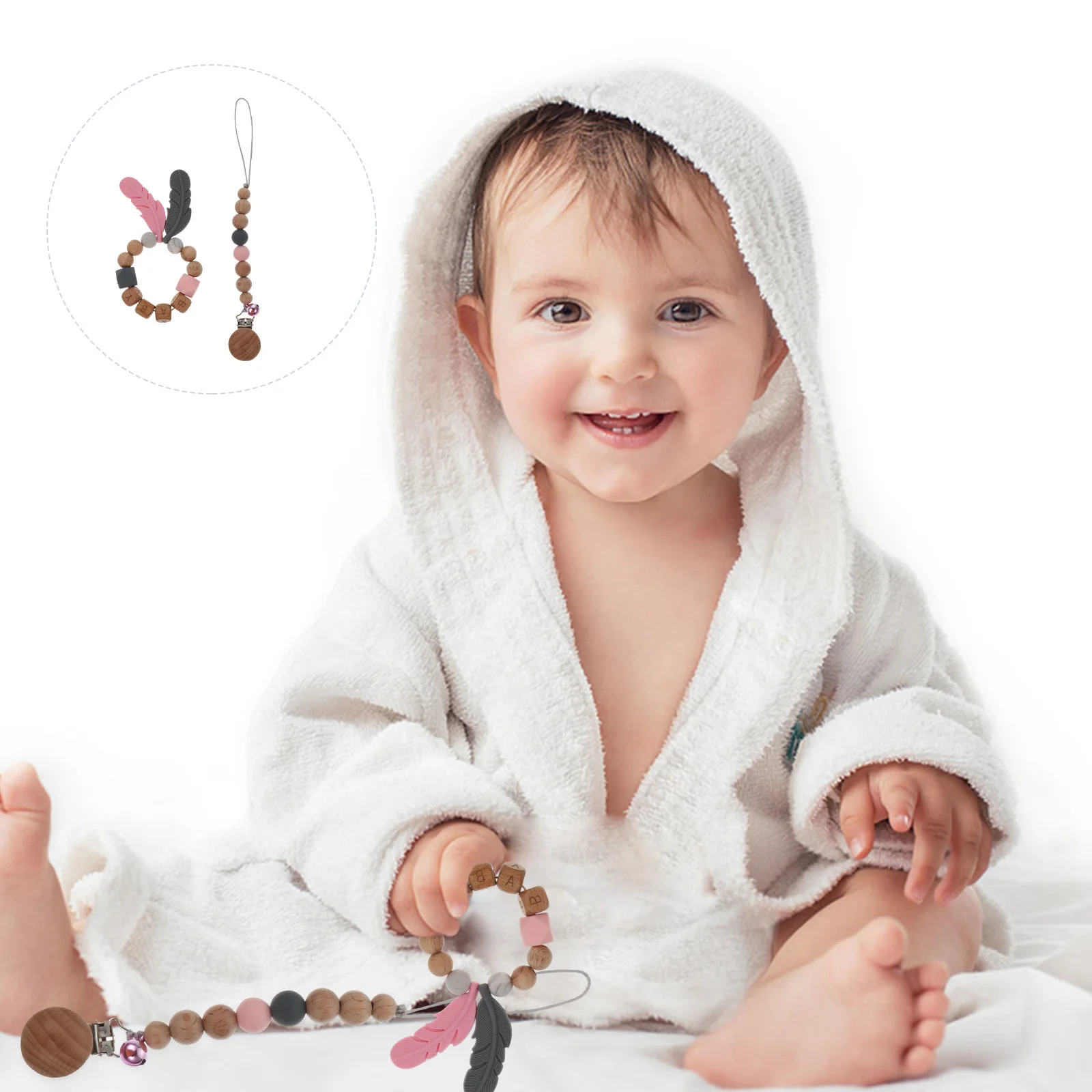 

1 Set 2Pcs Beech Silicone Baby Pacifier Chains Clips Practical Pacifier Chains