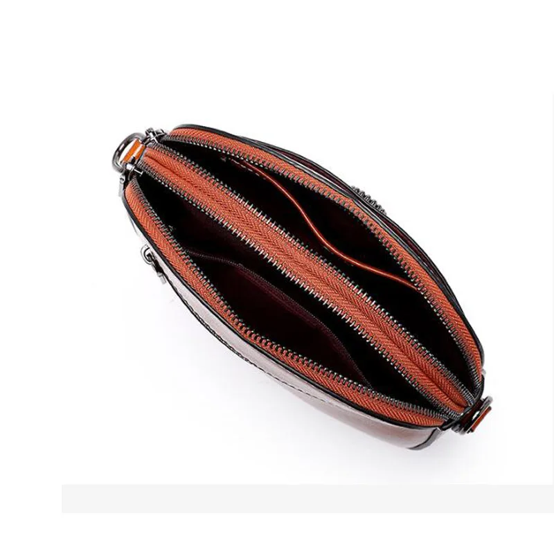 

CHSANATO Oil Wax Leather Women Shoulder Bag Female Purse Flower Handbags Girl Mini Crossbody Bag Vintage Small Double Zippers