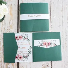 Faire часть mariage свадебные Приглашения с изготовленные на заказ с принтом цветочной вставкой карты и пояс, 50 шт в наборе