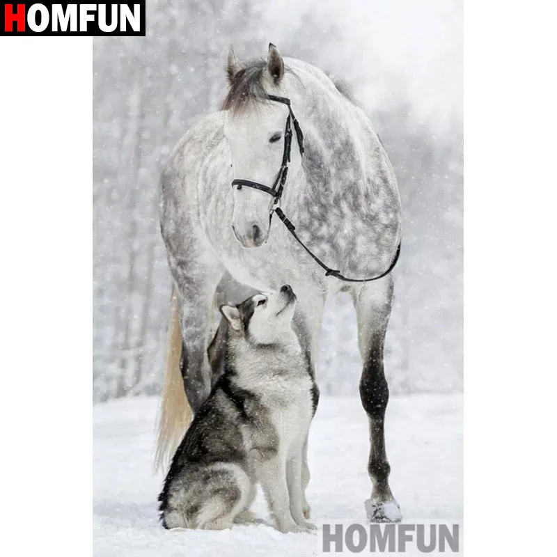 Алмазная 5D Вышивка HOMFUN сделай сам полноформатная картина животное лошадь волк