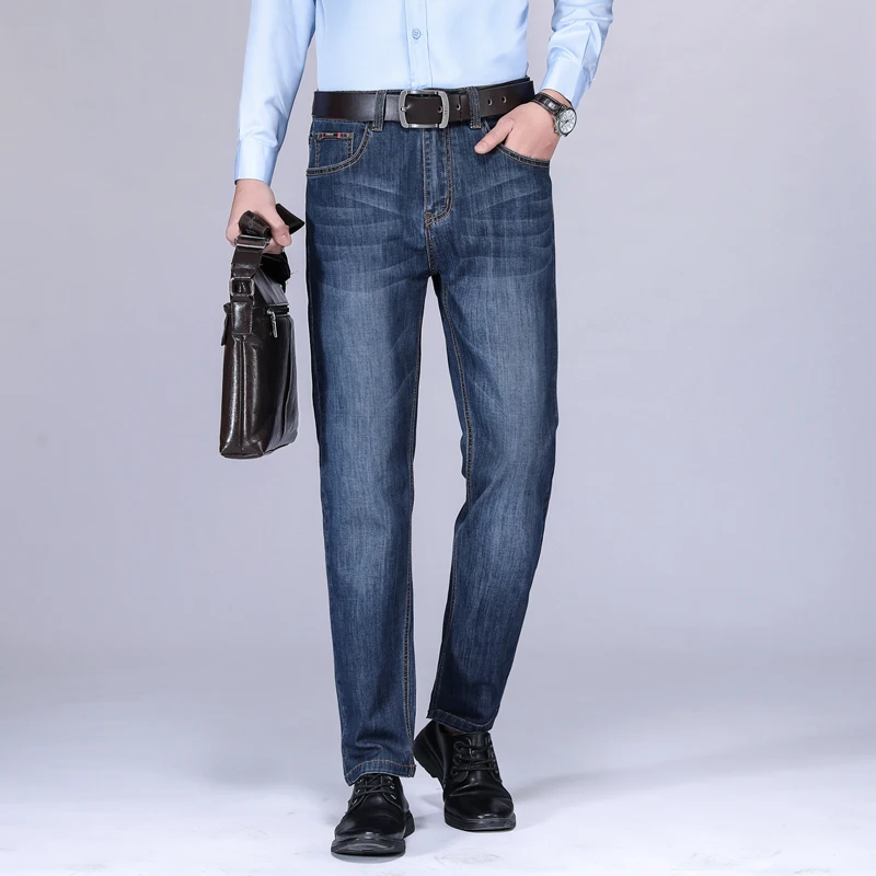 

Джинсы мужские прямые стрейчевые, Темно-Синие Деловые повседневные брюки из денима, классические длинные брюки для джентльменов, ковбоев