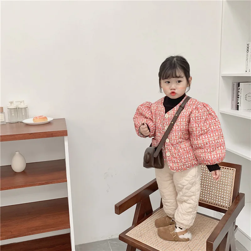 

Bear Leader Baby Girls Floral Printed coat New Winter geometry Vintage Children's Cotton Jacket Boys Casual Children's Clothes