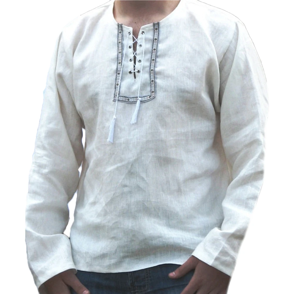 Рубашка мужская с длинным рукавом модная блузка из хлопка и льна приталенная