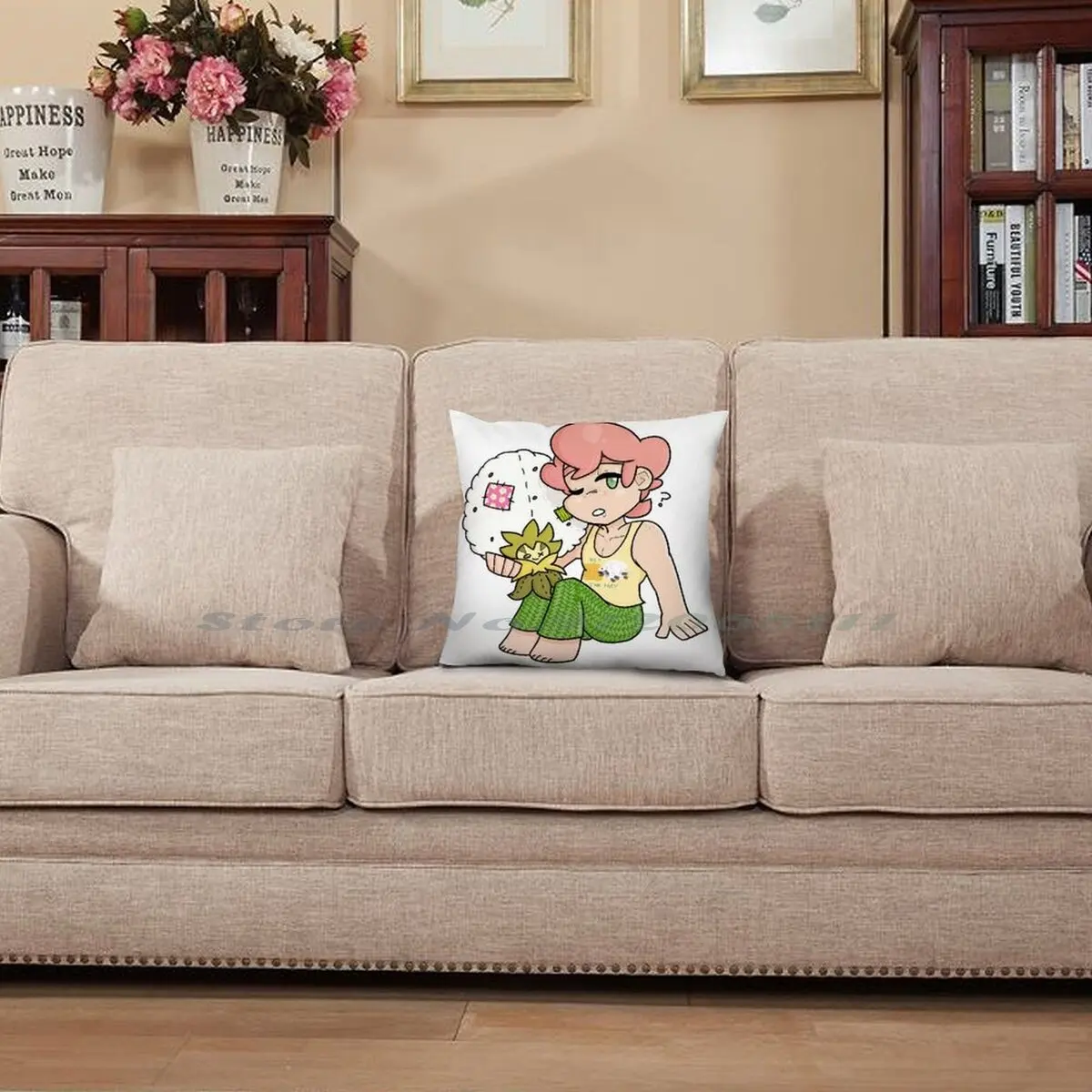 Sleepy Milo With Eldegoss Plushie Pillow Case Throw Cover Cotton Linen Flax Sword And Shield Gym Leader |