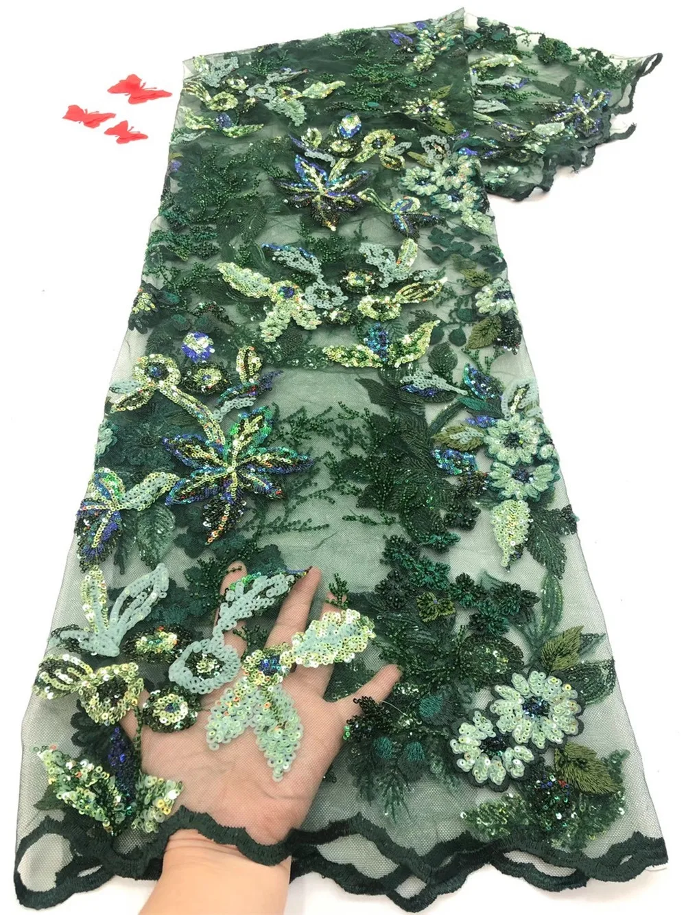 

2020 Hot Fashion African Embroidered Sequins Mesh Lace Fabric Top Quality Sewing Material For Wedding Party Dress NI4342