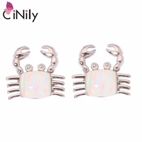 cinily created white pink blue fire opal silver plated wholesale crab for women jewelry stud earrings 10mm oh2551 oh2553