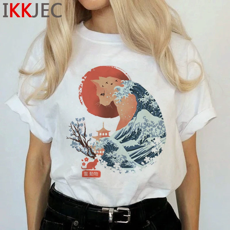 Забавная женская футболка с рисунком кота Харадзюку, Ullzang Grunge, Милая футболка, модные Графические футболки, корейский стиль, женские футболки - Цвет: 1432