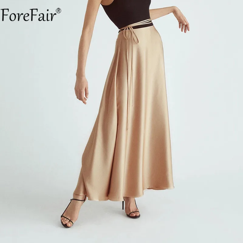 

Forefair High Waist Skirts Bandage Split Women Midi Black Loose Stain Sexy Skirts Elegant Party Club Autumn Winter Lace Up