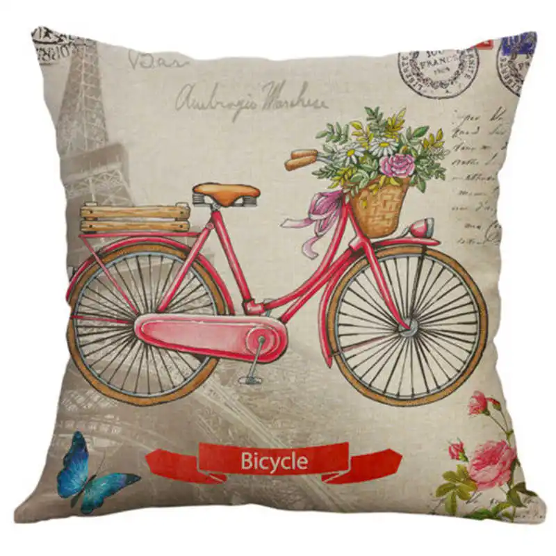 Винтажная наволочка с цветочным узором для велосипеда хлопок лен 45*45 см