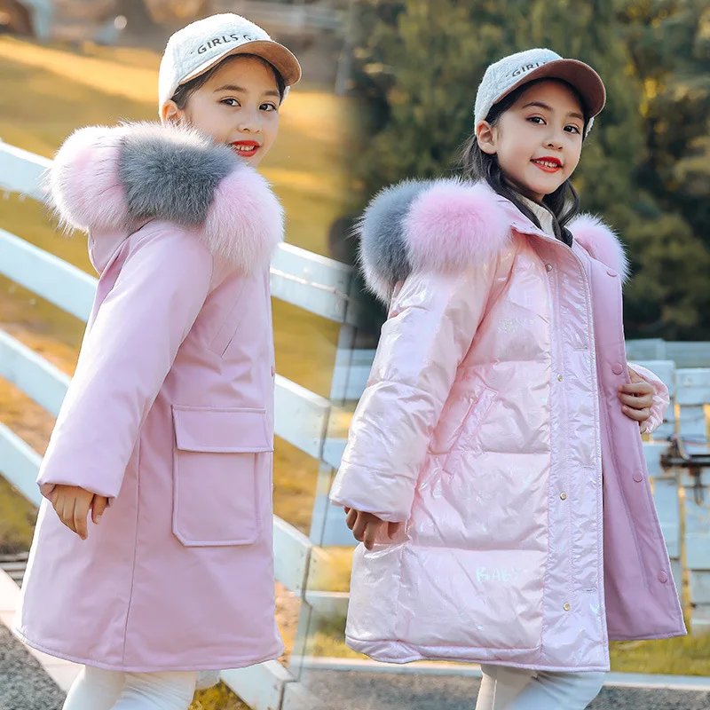 

Girl Winter Clothing Girls Jacket Casual Polyester Fiber Clothes Hoodie White Duck Down Windproof Warm Children Winter Clothes