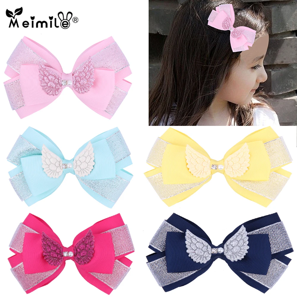 Новинка блестящие крылья бант Bb зажим Детские головные уборы милые аксессуары