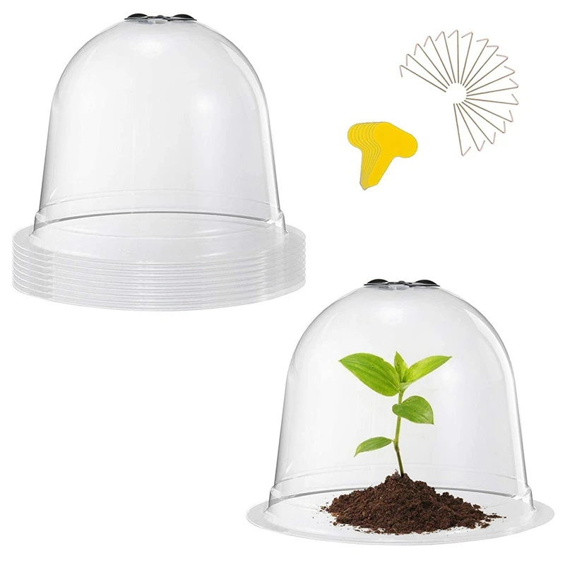 

8 Pcs Garden Cloche Plant Dome Bell Covers-Ground Securing Pegs+Plant Labels Garden Tools for Protecting Outdoors Plant