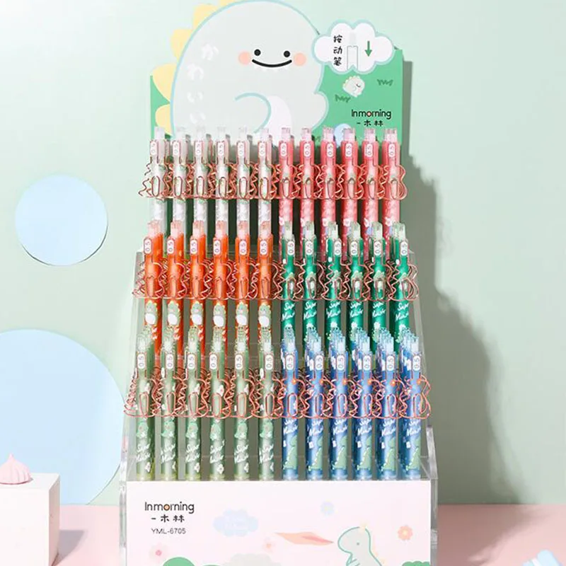 

36 pcs/lot Cartoon Dinosaur Press Gel Pen with Clip Kawaii 0.5mm black ink Neutral Pens office school writing supplies gift