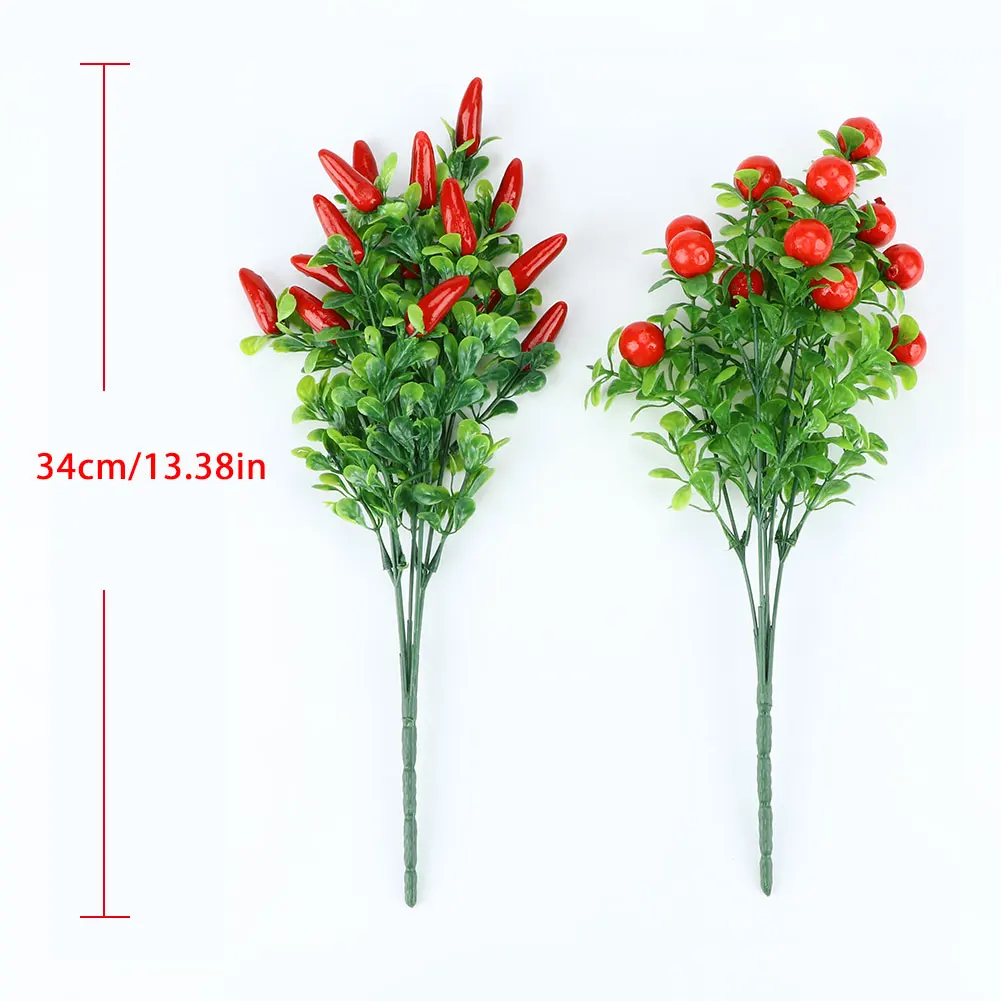 

Simulation Green Plant Cherry Tree Artificial Wedding Decoration Home Garden Balcony Decor Chili Fruits Bunches Landscape Plant