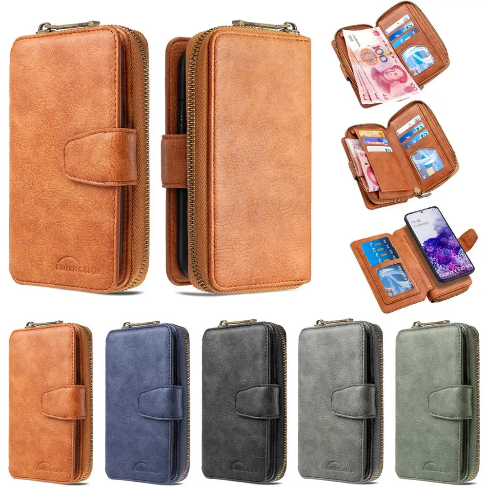 

Luxury Multiple Slots Case For Samsung Galaxy S 20 Zipper Wallet Card Bags S20 Women Man Universal Phone Cases Galaxys20 Skins