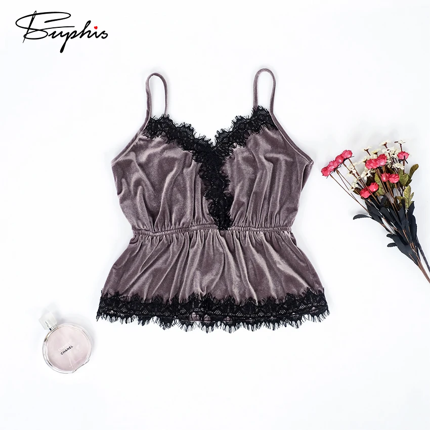 Женские привлекательные пижамные комплекты Suphis коричневые бархатные кружевные