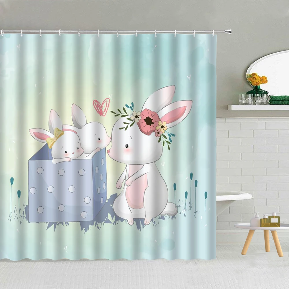 Занавеска для душа с милыми мультяшными животными фермерским домиком Кроликом